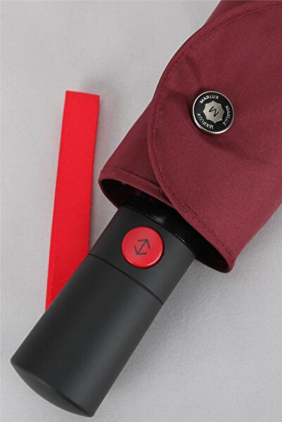 Marlux Ekstra Güçlendirilmiş Tam Otomatik Rüzgar Şemsiyesi 10 Fiber Tel Bordo...