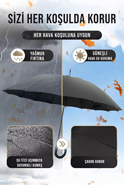 FİTHOME 16 TEL FİBER RÜZGARA KARŞI DAYANIKLI PROTOKOL BASTON ŞEMSİYE