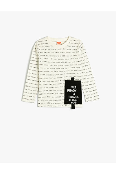 Koton T-Shirt Long Sleeve Crew Neck Printed Pocket Detail Cotton