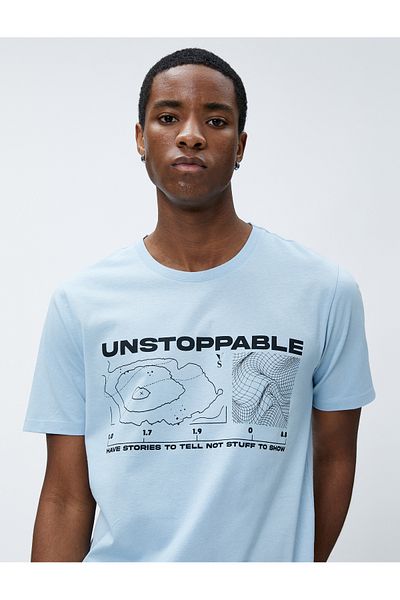 Koton Slogan Printed T-Shirt Crew Neck Slim Fit Cotton