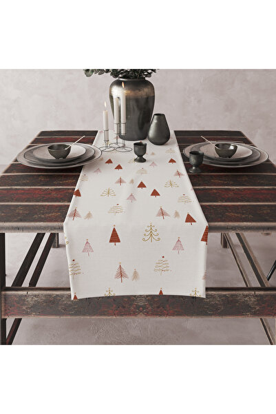 BALKUŞ ATÖLYE BALKUŞ ÇAM AĞACI DESENLİ DEKORATİF YILBAŞI RUNNER