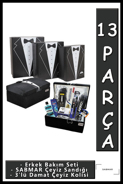 Arko Men Damat Bohçası Erkek Bakım Seti 3'lü Çeyiz Kolisi Nişan Bohçası Damat...