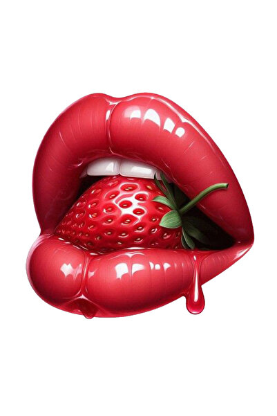 MegaSticker Çilekli Dolgun Dudak Sticker Araba, Motorsiklet, Kask, Laptop, Ca...