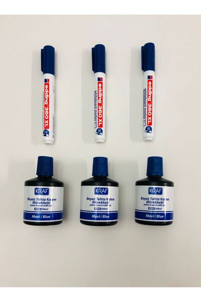 Edding 360XL Beyaz Tahta Kalemi Mavi 3 Adet - Mürekkep 100 ML Mavi 3 Adet