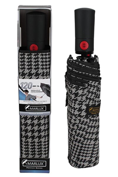 Marlux Ekstra Güçlendirilmiş Tam Otomatik Rüzgar Şemsiyesi 10 Fiber Tel Siyah...