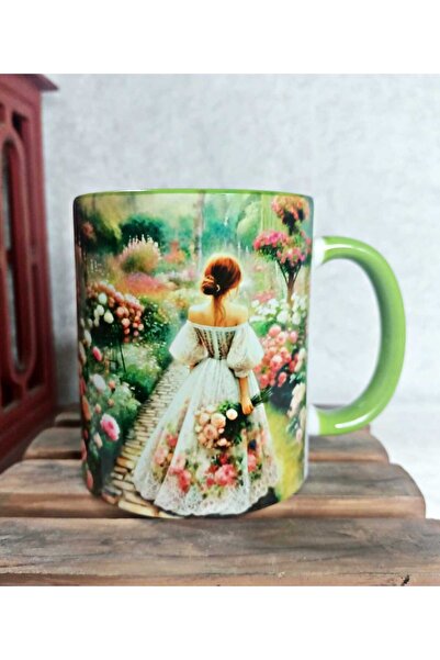 Mugs and love Güllerin içinden vintage baskı büyük boy porselen kupa