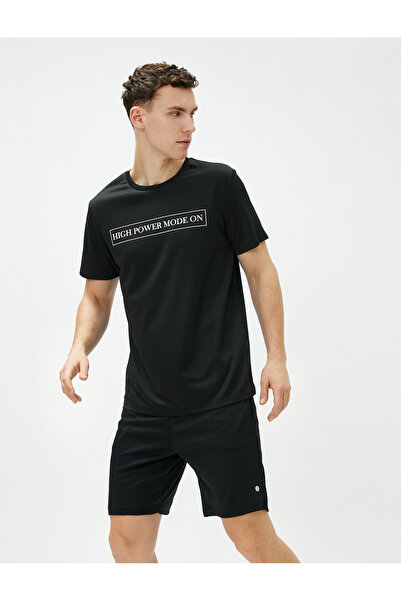 Koton Βαμβακερό μπλουζάκι με στάμπα με λαιμόκοψη