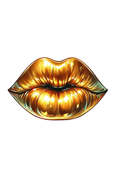 MegaSticker ملصق شفاه مع أحمر شفاه ذهبي - مقاس 13 × 10 سم للسيارة، والدراجة ا...