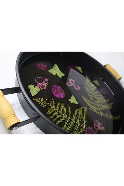 Tabiart Epoxy Tray - Handmade with Dried Bougainvillea, Geranium and Ferret