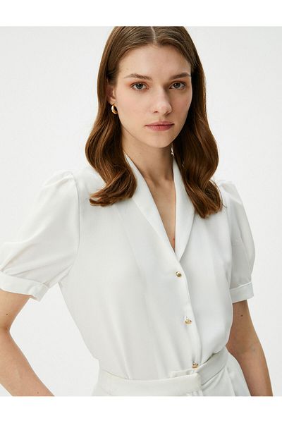 Koton Balloon Sleeve Shirt with Padding Appearance Mini Collar