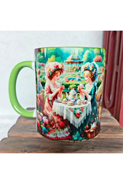 Mugs and love Ay keyfi  vintage baskı büyük boy porselen kupa