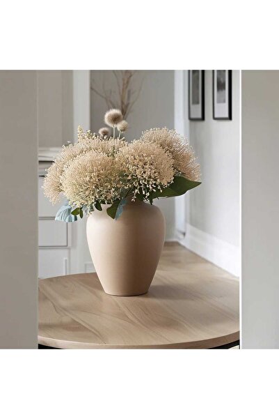 Lui Tasarım İskandinav Tarzı Dekoratif Bohem Seramik Vazo 15 cm Açıkkahverengi Rengi