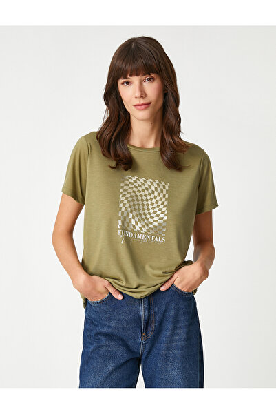 Koton Μπλουζάκι με στάμπα με κοντό μανίκι, λαιμόκοψη