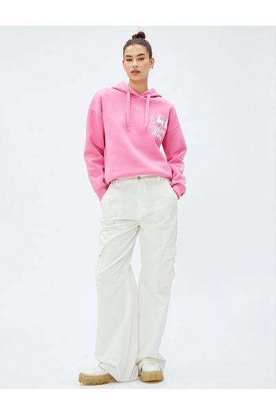 Koton Oversize Printed Hooded Sweatshirt - Raster, Long Sleeve