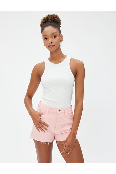 Koton Halter Neck Ribbed Undershirt Basic Piping Detailed Cotton
