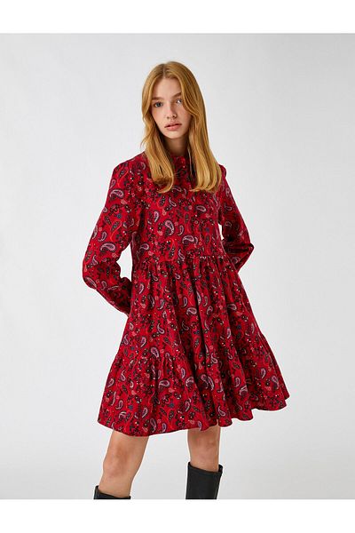 Koton Long Sleeve Flounced Floral Patterned Winter Dress