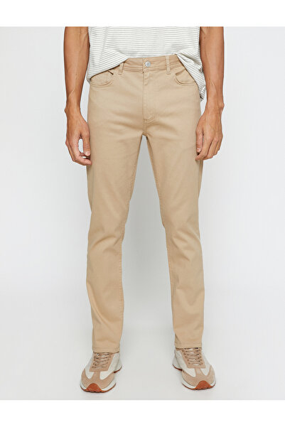 Koton Basic Gabardine Trousers Slim Fit Button Detailed Pocket