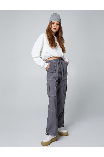 Koton Cargo Parachute Trousers with Pocket Detail and Laced Waist