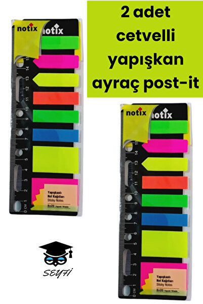SEYFİKİRTASİYE 2 bucăți de marcaje adezive Post-It cu riglă și bandă adezivă