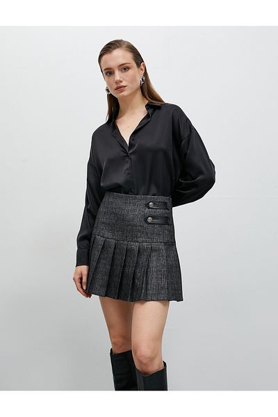 Koton Pleated Mini Skirt with Leather Look Detail