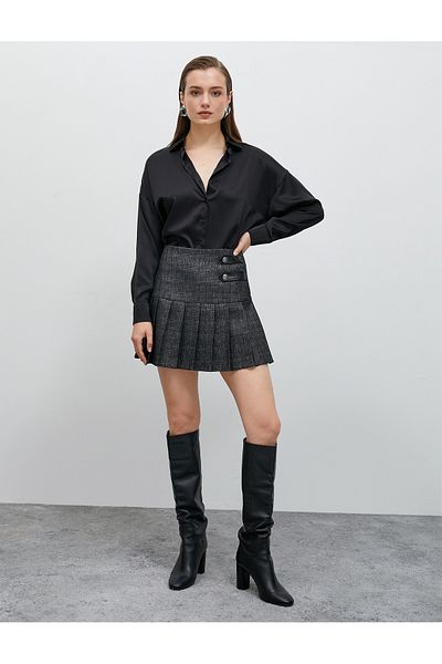 Koton Pleated Mini Skirt with Leather Look Detail