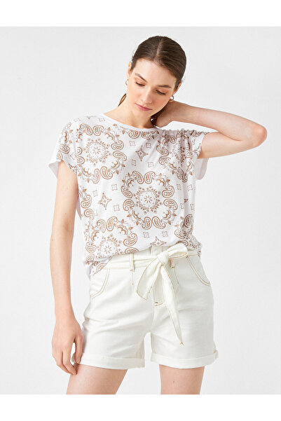 Koton Μπλουζάκι με εμπριμέ κοντό μανίκι με λαιμόκοψη