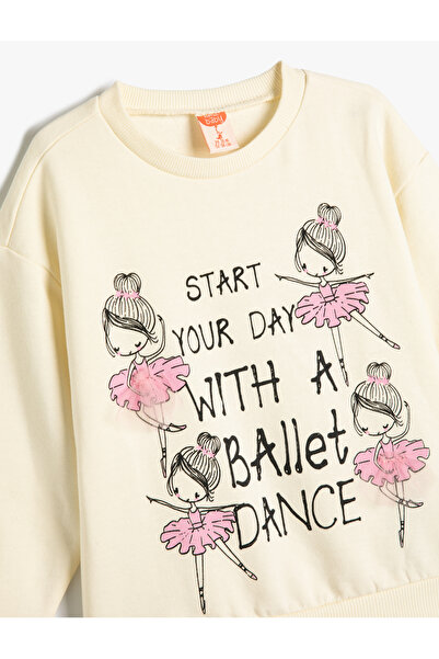 Koton Balerinli Sweatshirt Uzun Kollu Bisiklet Yaka Pamuklu Şardonlu