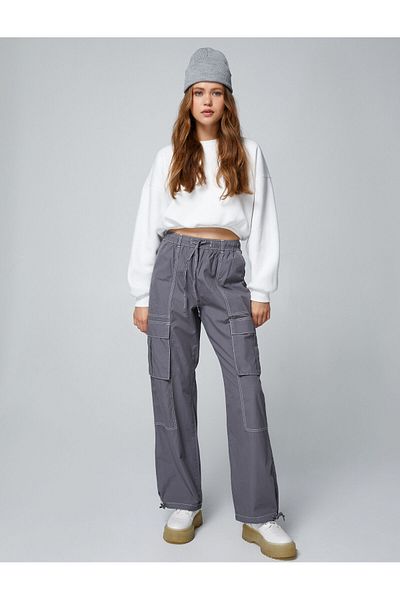 Koton Cargo Parachute Trousers with Pocket Detail and Laced Waist
