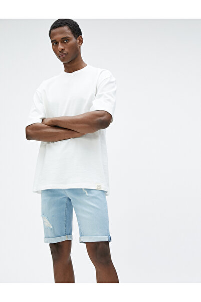 Koton Yırtık Kot Şort Bermuda Katlı Paça Detaylı Düğmeli Pamuklu