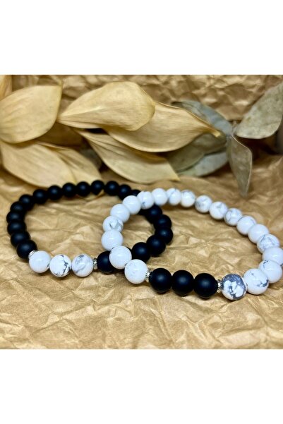 LADIN DOGALTAŞ Onyx & Howlite Unisex Lover Couple Combination Bracelet