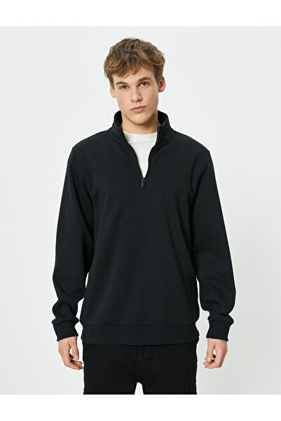 Koton Half Zipper Sweatshirt Stand Collar Long Sleeve Ribbed