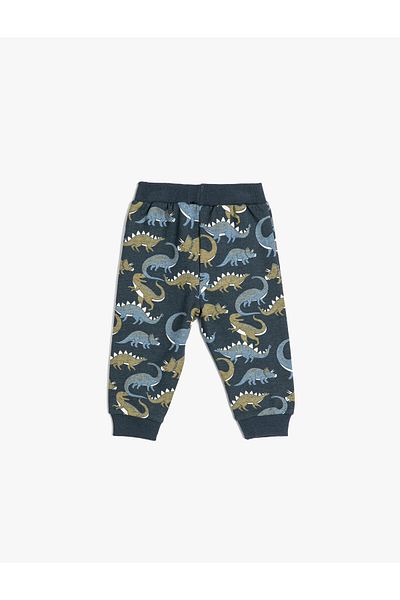 Koton Jogger Sweatpants Dinosaur Printed Pocket Tie Waist Raised Cotton