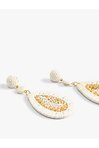 Koton Hasır Küpe Sallantılı Boncuklu Geometrik Şekilli