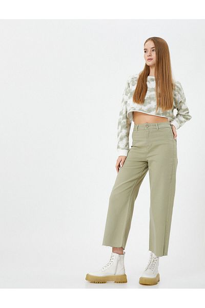 Koton Culotte-Hose, weites, bauchfreies Bein, hohe Taille, geknöpft