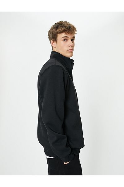 Koton Half Zipper Sweatshirt Stand Collar Long Sleeve Ribbed