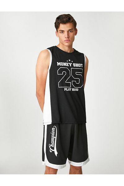 Koton Sportler-Tanktop, bedrucktes College-Tanktop mit Rundhalsausschnitt, detaillierte Paspelierung aus atmungsaktivem Stoff