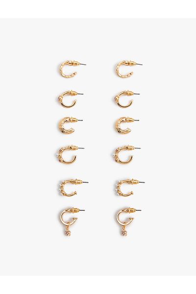 Koton Multiple Mini Hoop Earrings Set with Pearl and Stone Detail