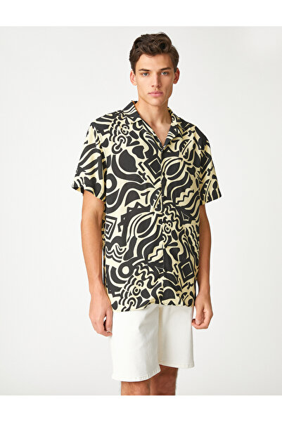 Koton Summer Shirt Short Sleeve Turn-down Collar Abstract Print Detail