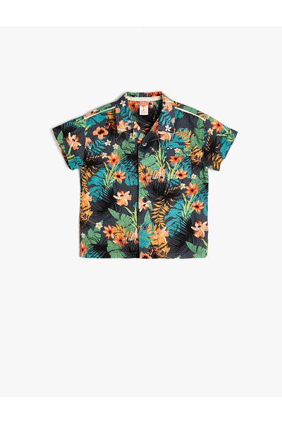 Koton Baumwollhemd mit einer Tasche – Blumen-Kurzarmshirt