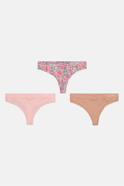 Bcbgeneration Women 3 Pcs Floral Print Pull On Panty, Pink