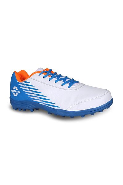 Nivia Men Hook 2.0 Cricket Shoes | White/blue | Synthetic Leather | Pvc Outsole | 6 Uk, 7 Us, 40 Eu