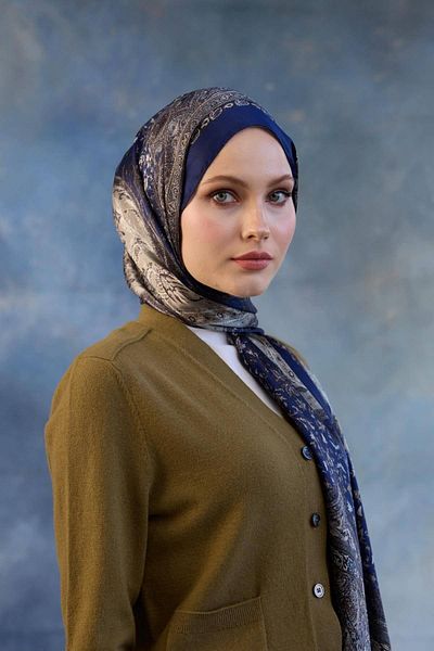 İpekhan Şal din voile indian albastru noapte - 5002-14