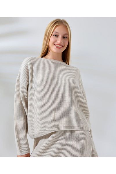 Molly Nelly Winter Women's Knitwear Set - Elastic Waist Skirt and Crew Neck Sweater