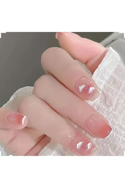 Alya Nail Studio Kadın Jel Nail Art Baskılı Pembe Bulut French Design Badem K...