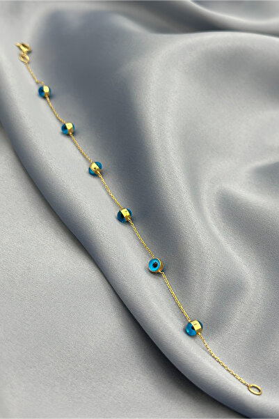 Dağıstanlı Kuyumculuk 14 Ayar Altın Nazar Boncuklu Zincir Bileklik