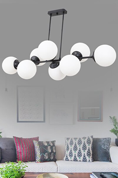 Taşcan Aydınlatma Aren 8 Li Siyah Avize-Beyaz Camlı Dekoratif Tasarım Yatak O...