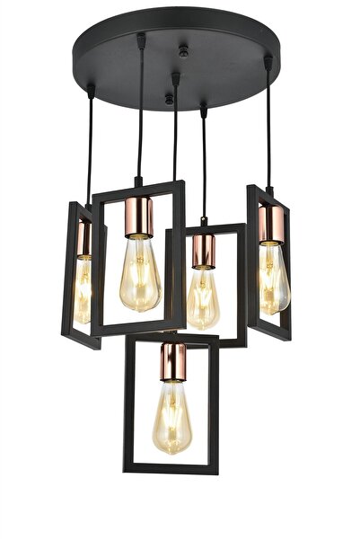 Taşcan Aydınlatma Julyan Dikdörtgen 5 Li Siyah Bakırtepsili Sarkıt Avize