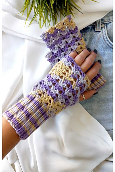 ZeynDesign Trendy Çok Renkli  Mor Tonlarında Parmaksız Eldiven