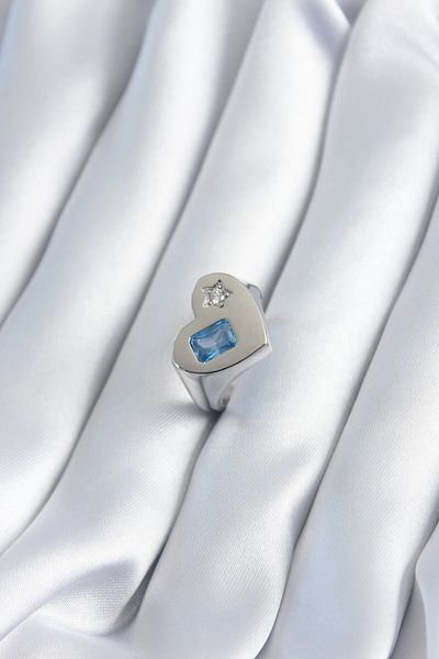 Skygo Brass Silver Color Heart Model Star Zircon Stone Detail Women's Ring - TJ-BYK2894