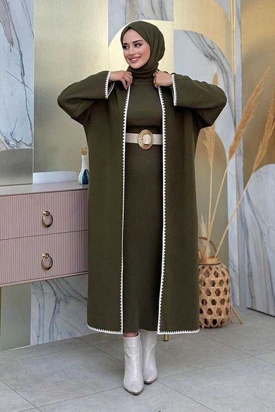 Bym Fashion Πλεκτή ζακέτα με σκίσιμο στα πλαϊνά λεπτομέρεια 18204 Khaki-Stone